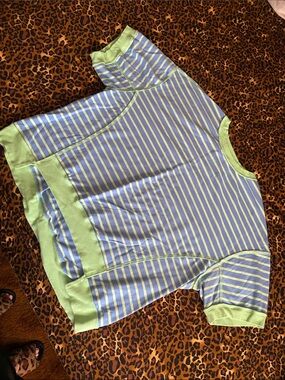 Liam & Co Striped Short Sleeve Tee in Light Blue and Lime